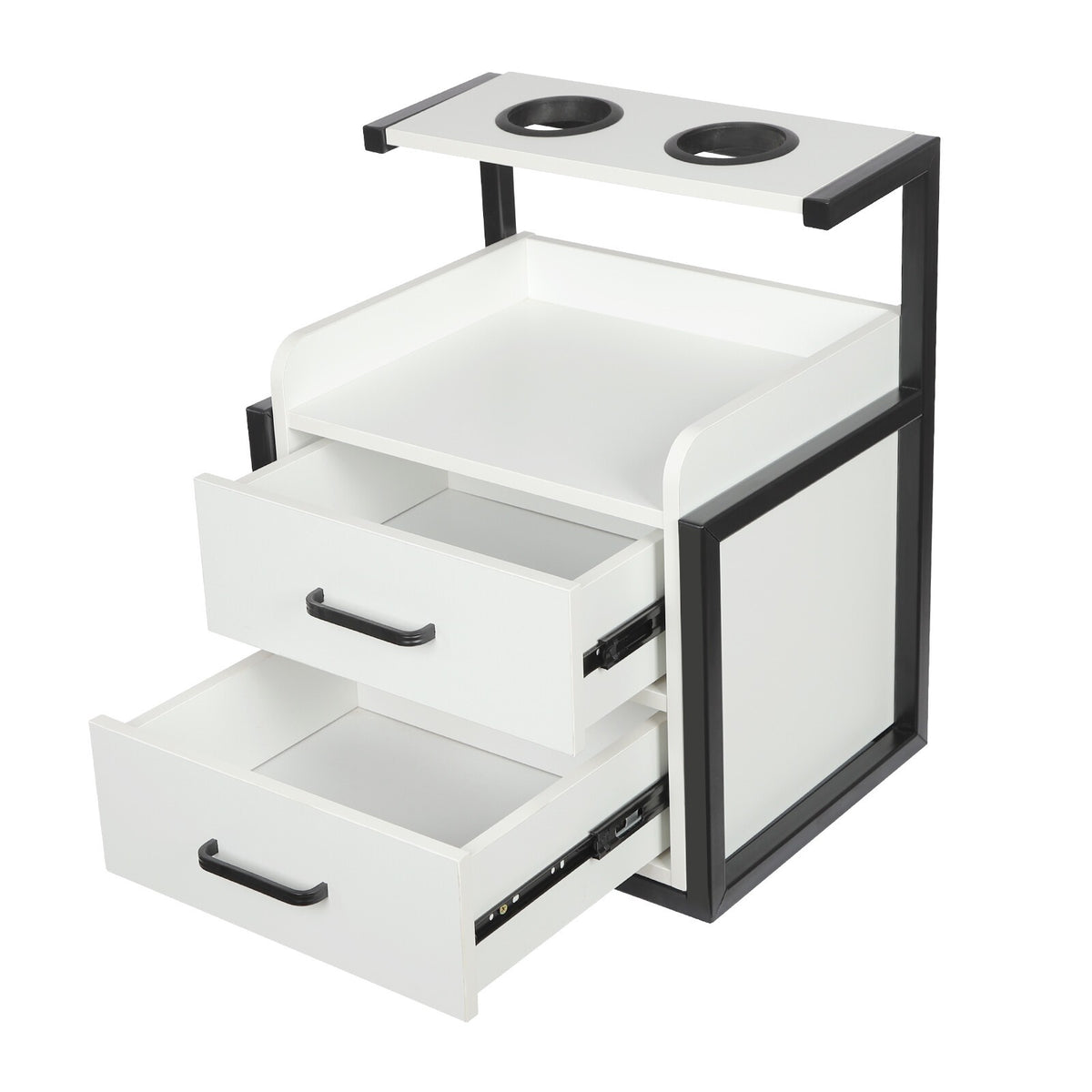 Wall-Mounted Salon Storage Cabinet with 2 Drawers - Black & White