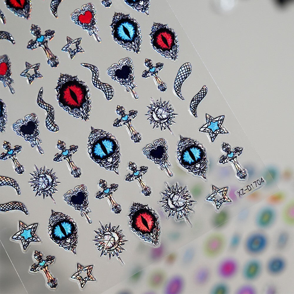 4Pcs Self-Adhesive Evil Eye Nail Stickers for Halloween Nail Art