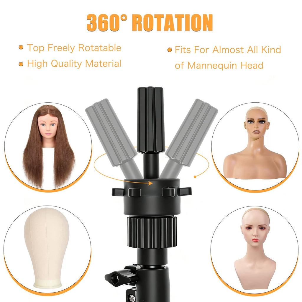 Mini Wig Stand Tripod - Adjustable Mannequin Head Holder for Styling
