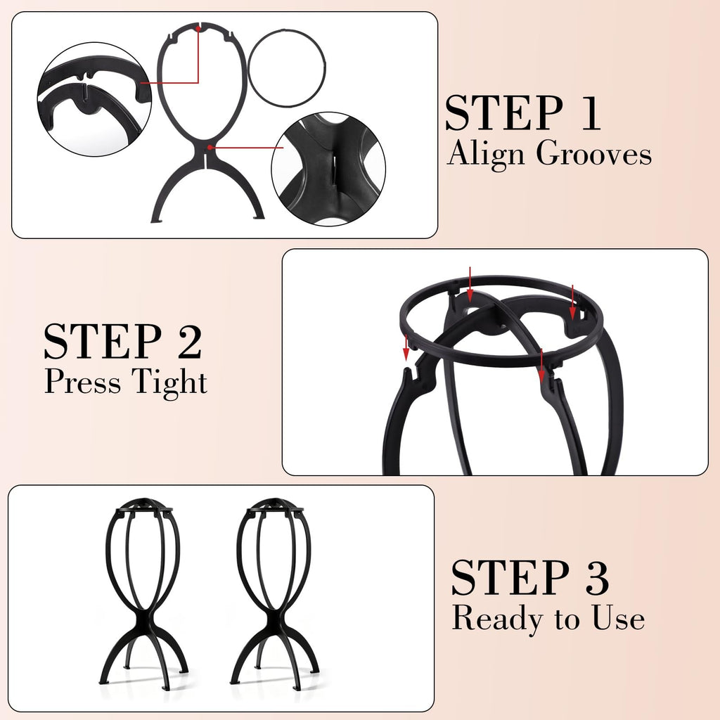 Portable Wig Stand Holder 2 Pack Travel Salon & Home Use Black