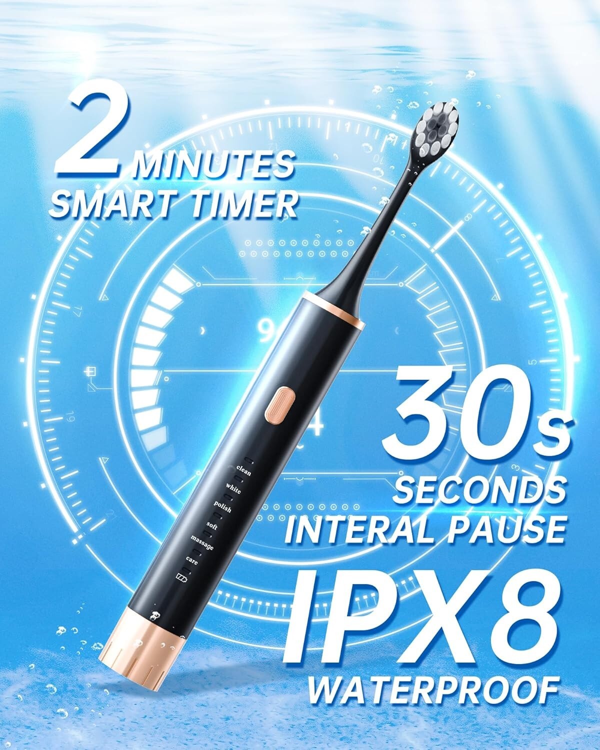 Electric Toothbrush Set with 12 Replacement Heads & 6 Modes - Rechargeable & Waterproof