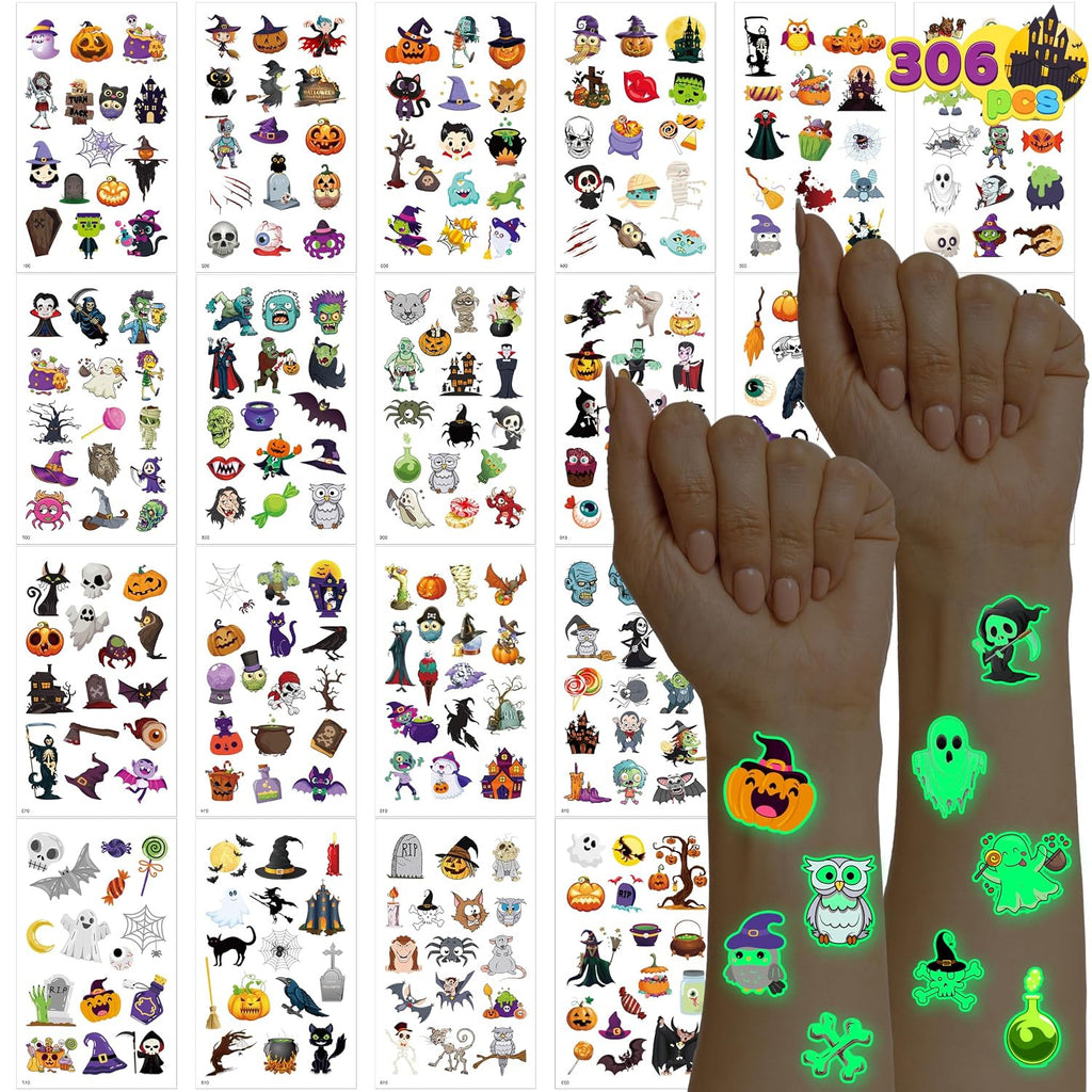 Halloween Glowing Tattoos for Kids 306 PCS – Trick or Treat Party Favors