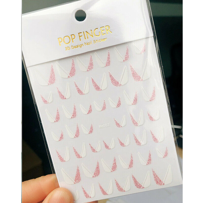 3D Glitter French Tip Nail Art Stickers - Manicure Edge Decorations