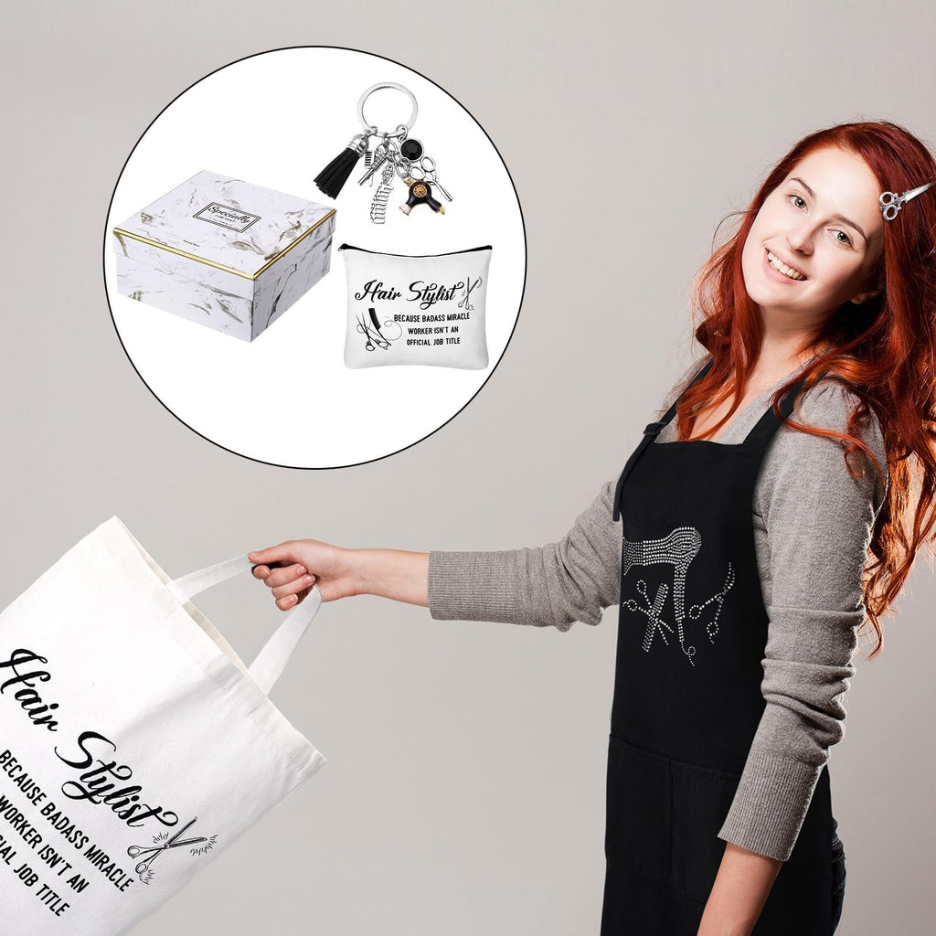 7-Piece Hairdresser Gift Set with Apron, Tote & Makeup Bag for Stylists