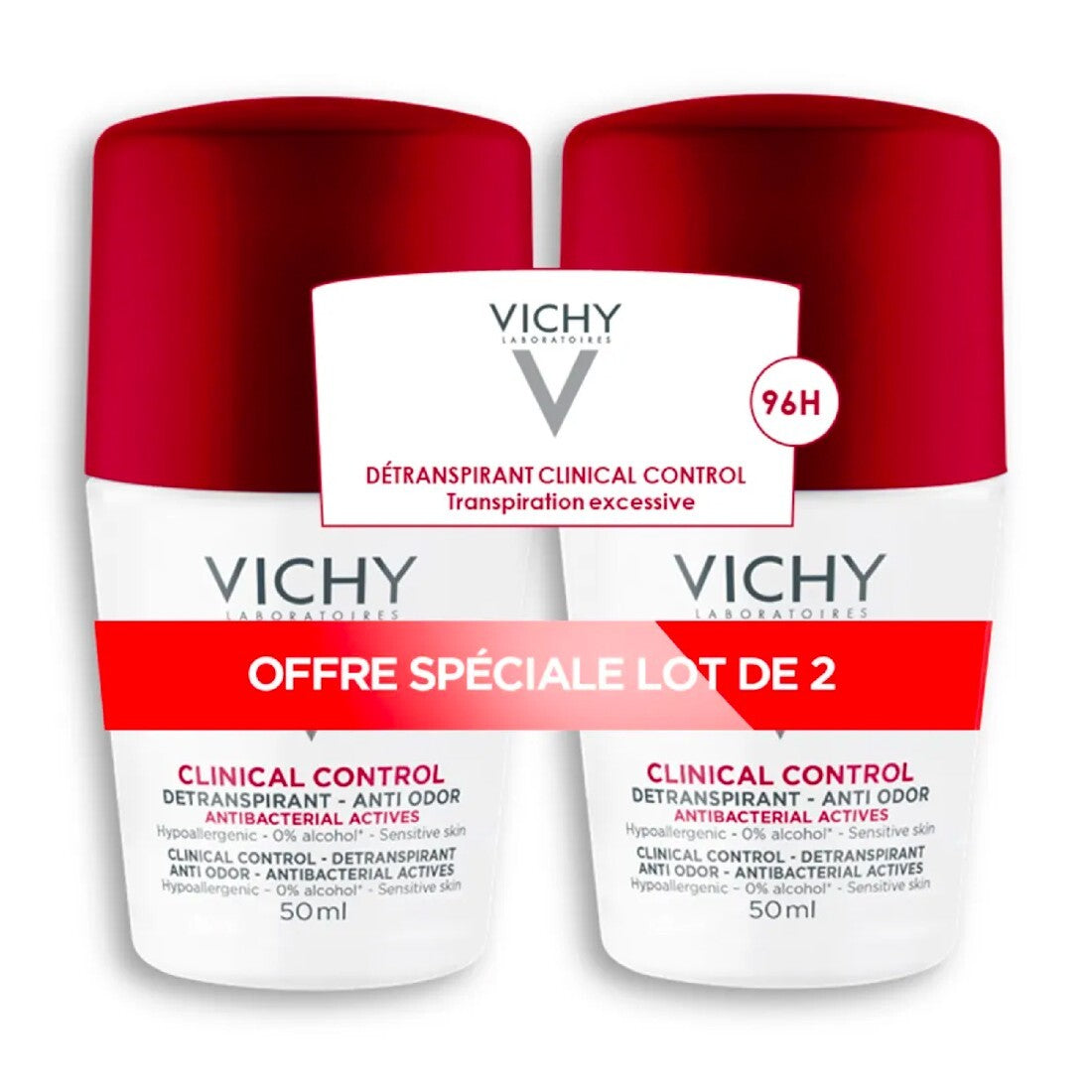 Vichy Clinical Control 96H Anti-Perspirant Roll-On Deodorant Pack of 2 50ml