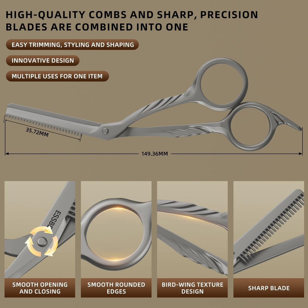 Beard Scissors with Comb - Mustache, Eyebrow Grooming Kit, Precise Trimming