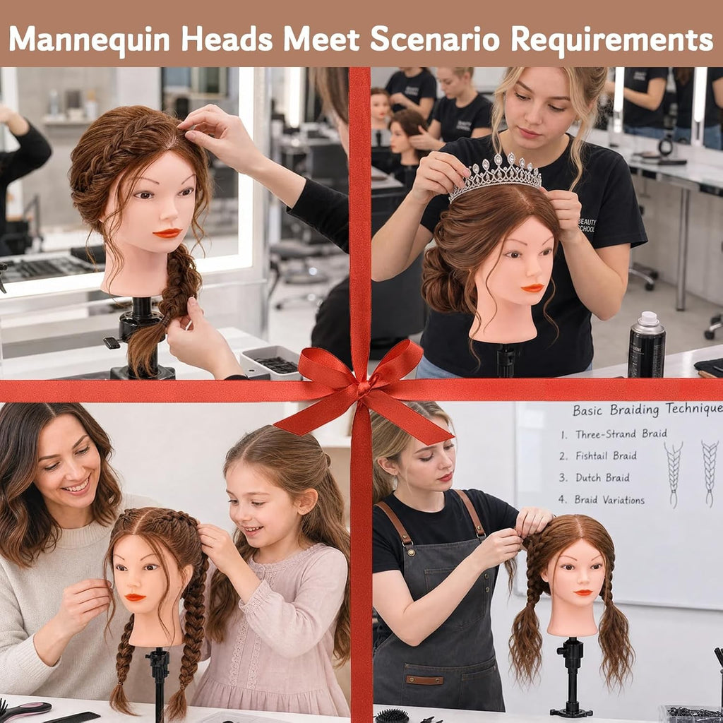 Mannequin Head with 100% Human Hair for Hair Styling Practice - Dark Brown