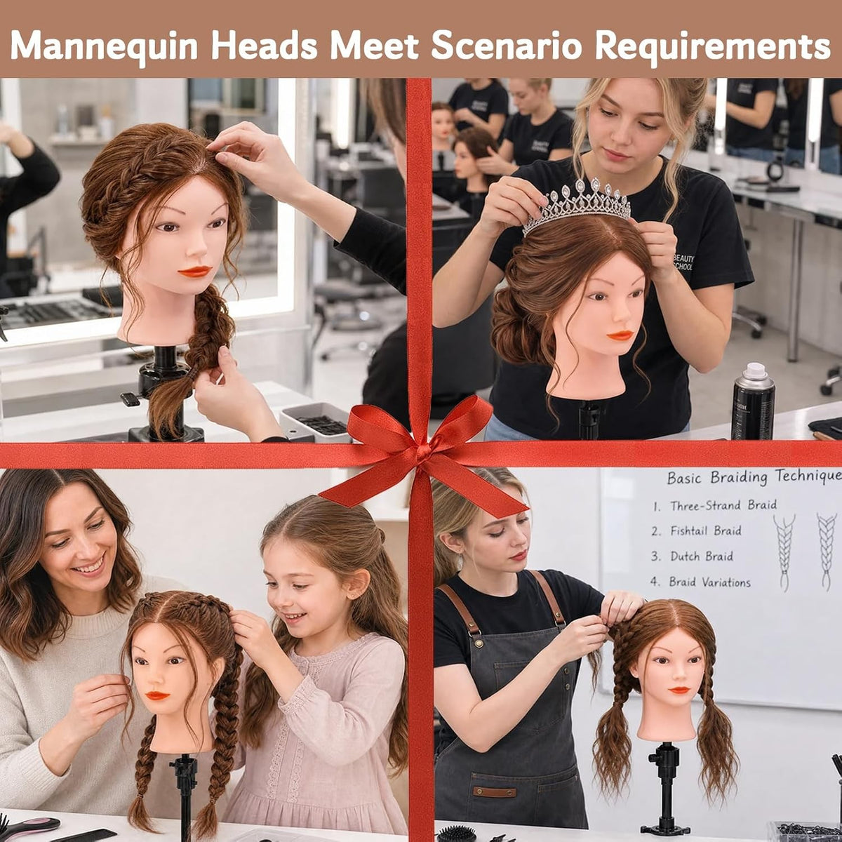 Mannequin Head with 100% Human Hair for Hair Styling Practice - Dark Brown