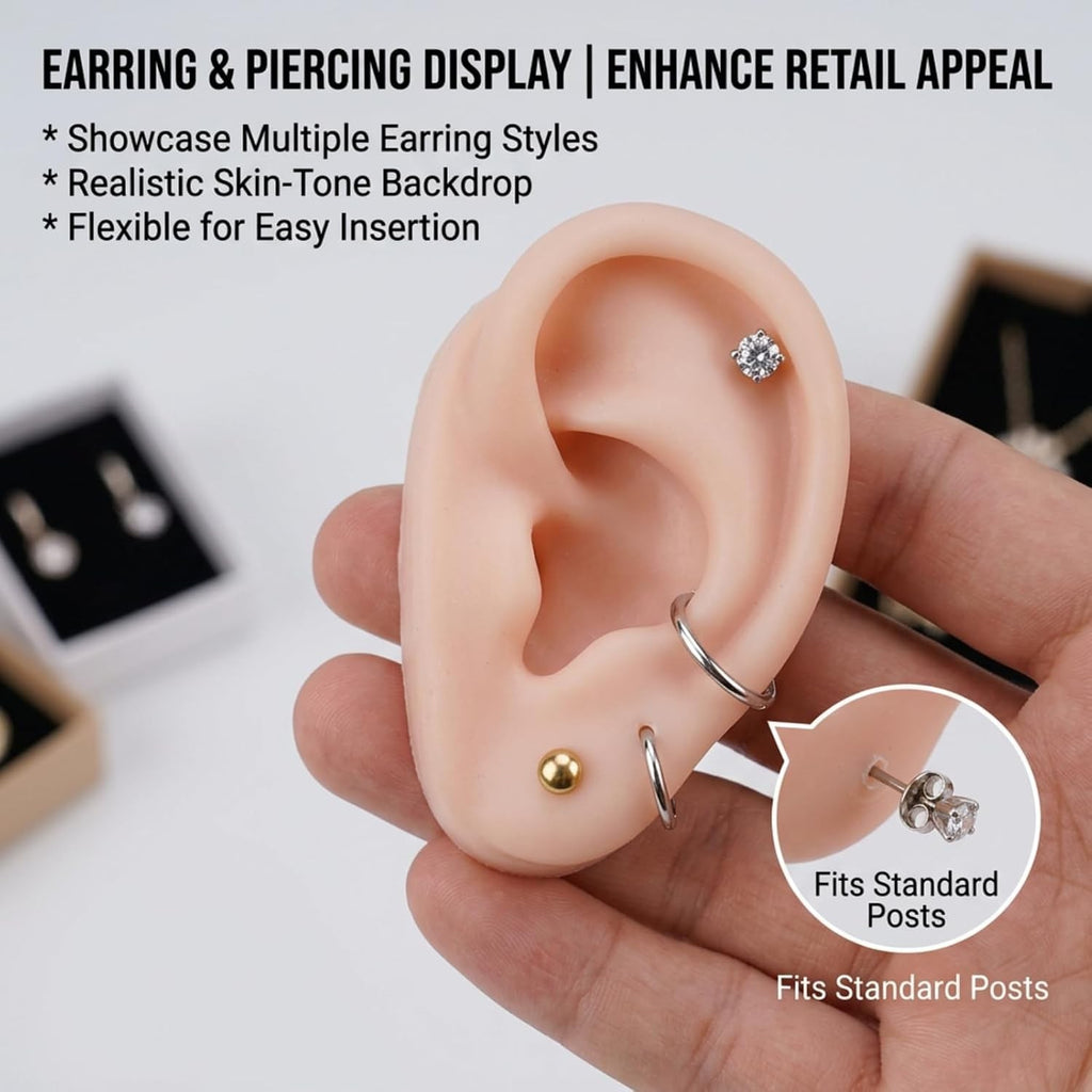 Silicone Ear Model - Realistic Practice Ear for Piercing Training, Reusable