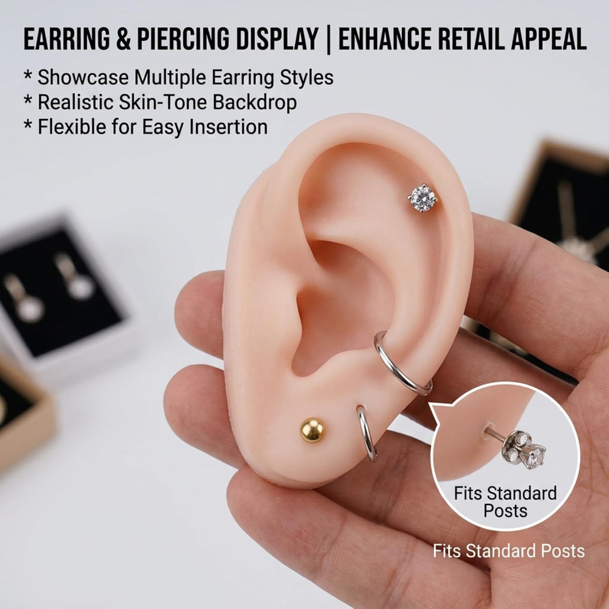 Silicone Ear Model - Realistic Practice Ear for Piercing Training, Reusable