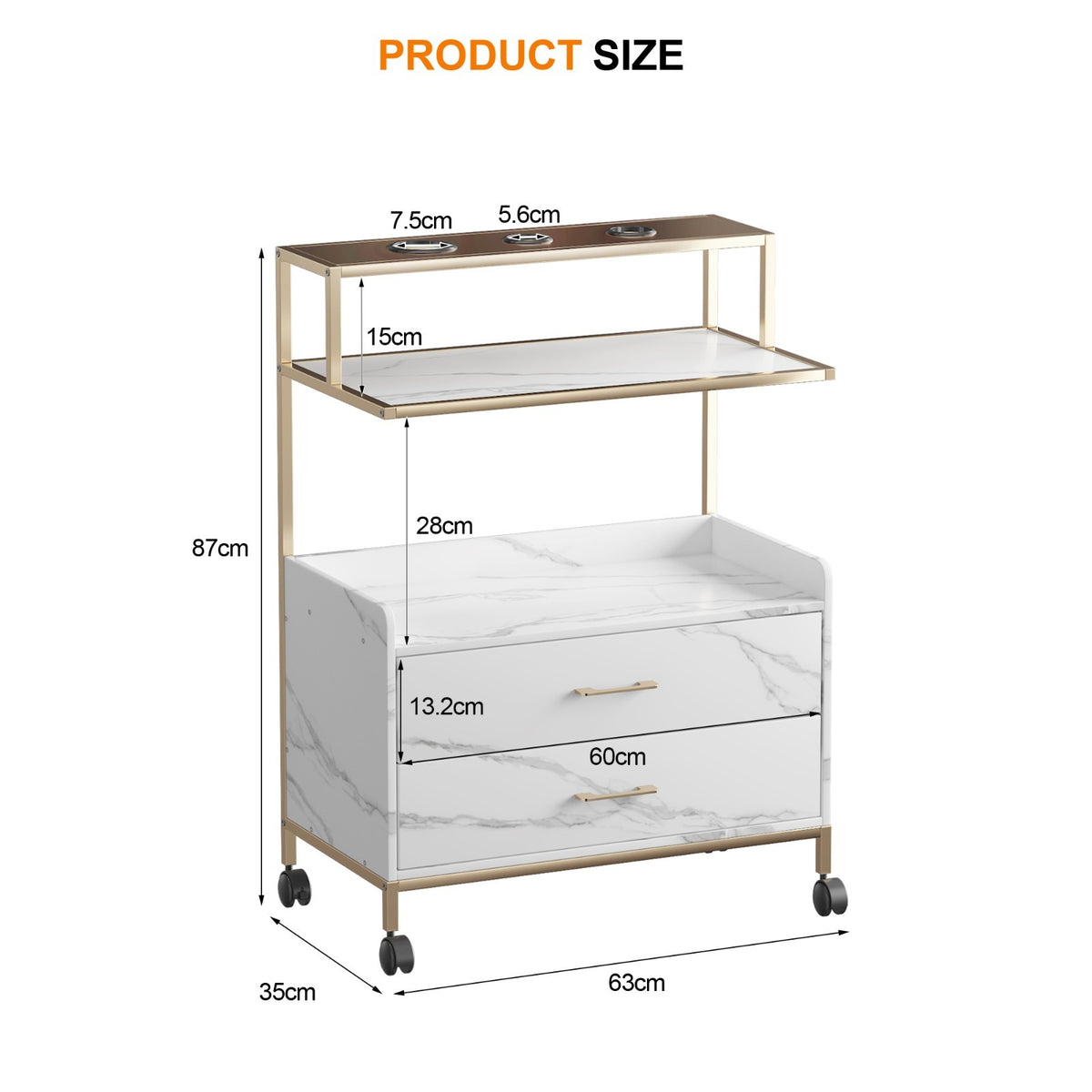 Salon SPA Trolley Cart with Lockable Wheels and Ample Storage