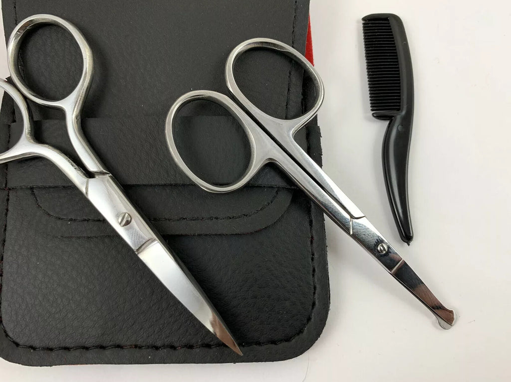 Men's Beard & Nose Hair Grooming Travel Set with Scissors Comb & Bag