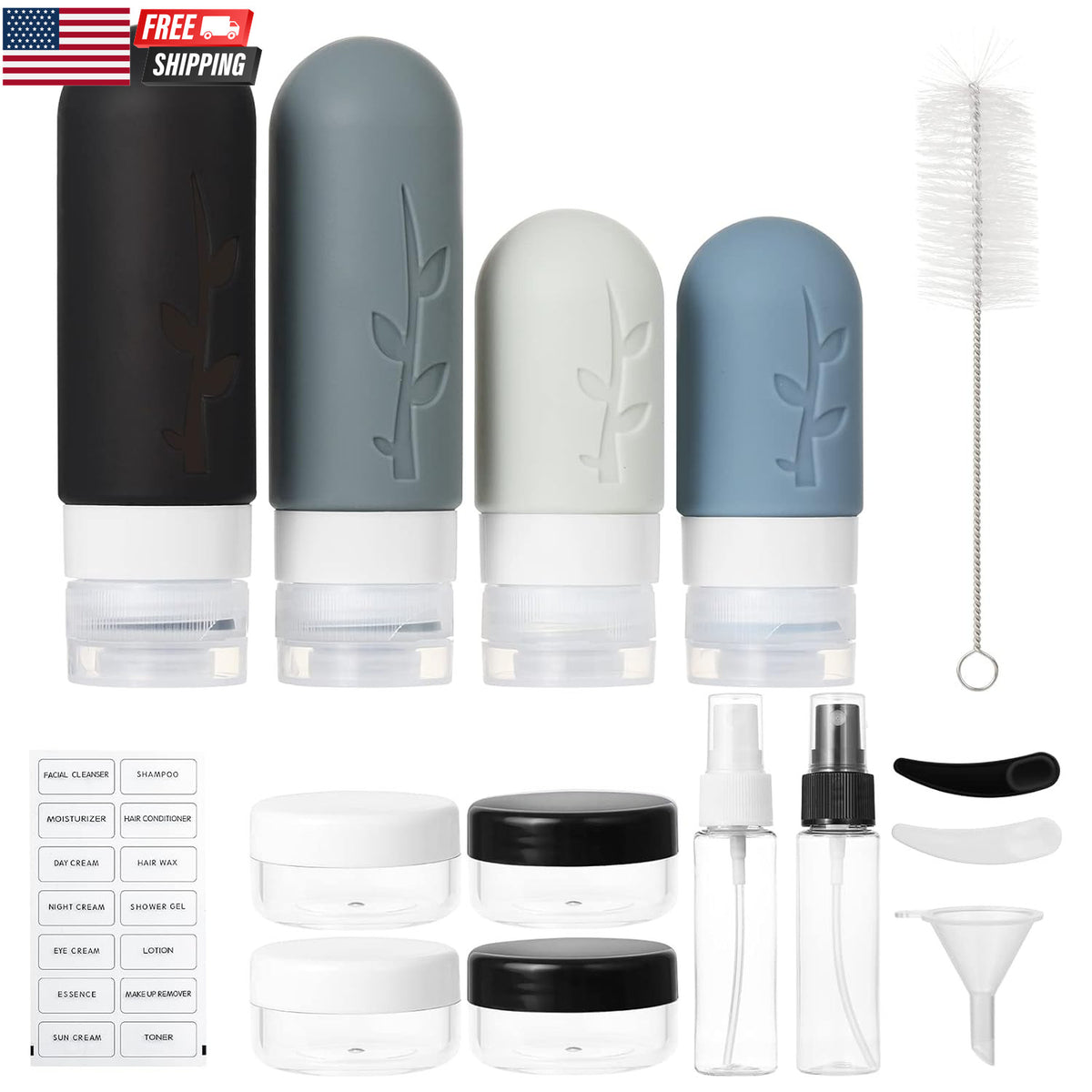 TSA Approved Silicone Travel Bottles Set with Leak-Proof Containers & Accessories