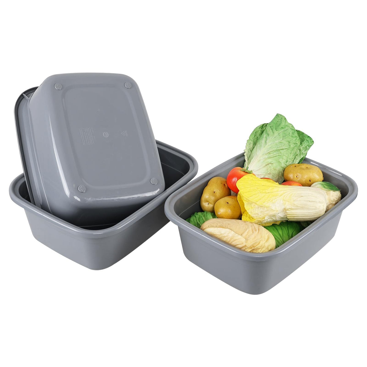14 Quart Rectangular Plastic Wash Basins Set of 3 - Grey Kitchen & Laundry