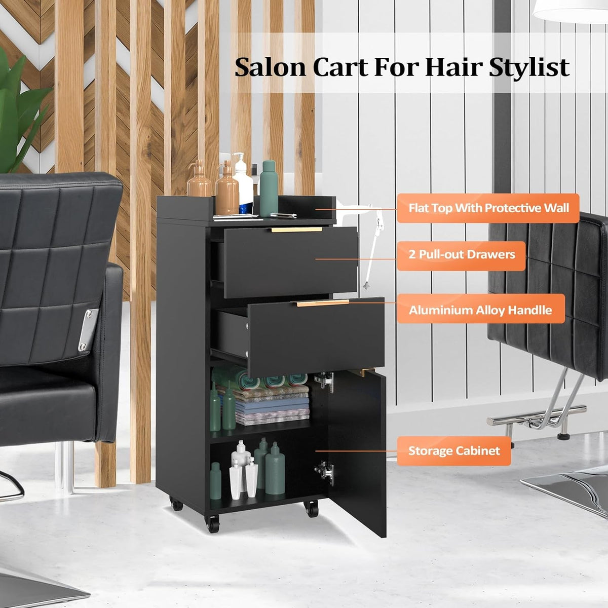 Portable Salon Cart with Drawers and Adjustable Shelf for Hair Stylist Beauty