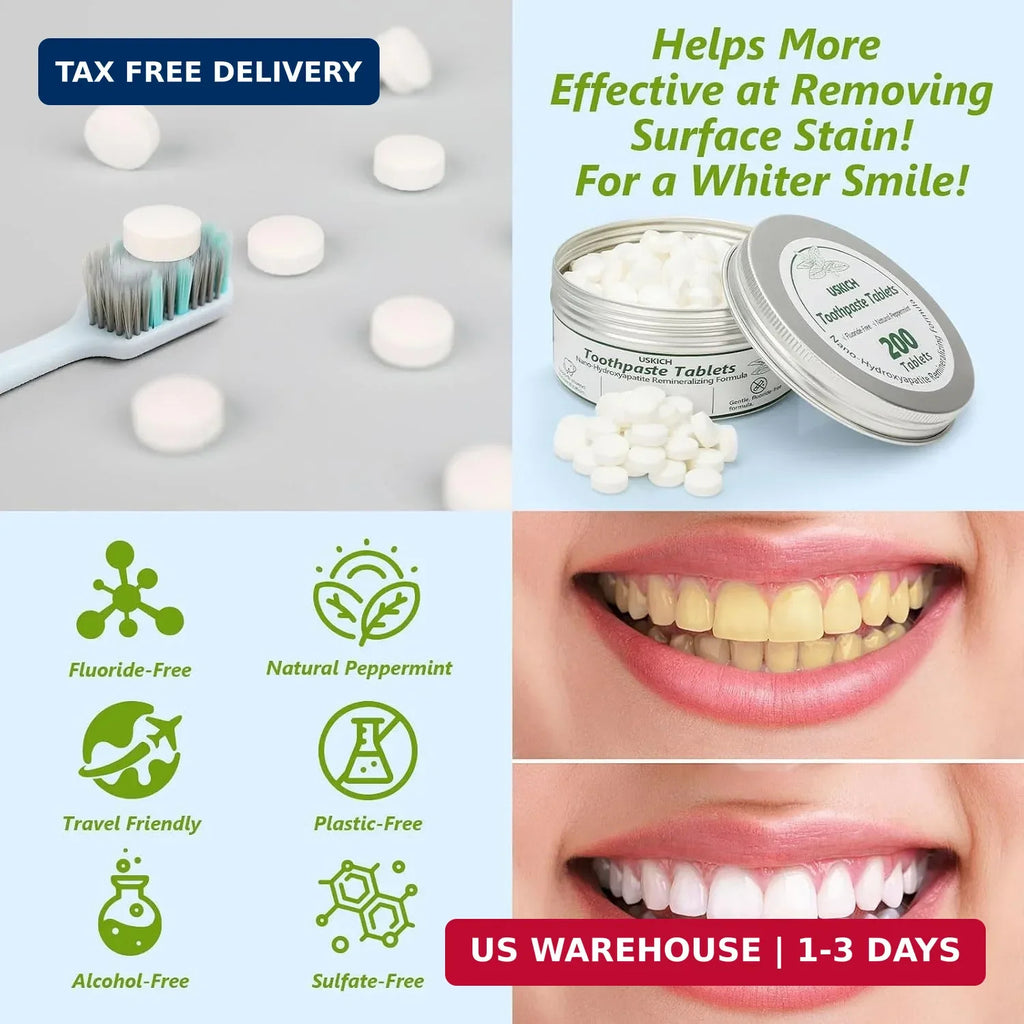 Toothpaste Tablets Natural Whitening Sensitivity Relief Eco Friendly 200 Pcs