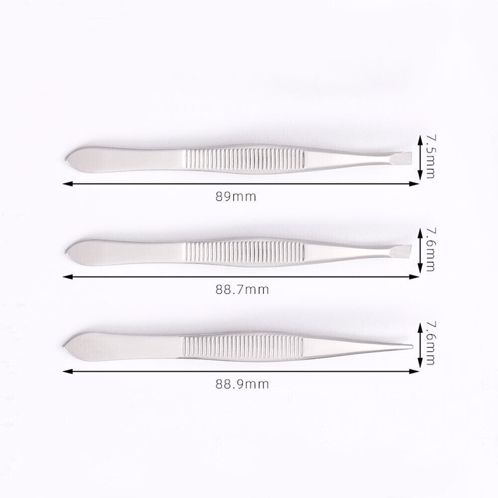 3-Piece Stainless Steel Eyebrow Tweezer Set - Precision Slant, Flat & Pointed Tips