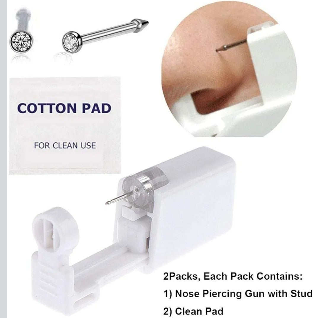 Disposable Nose Piercing Gun Kit - 2 Pack with Built-In Studs