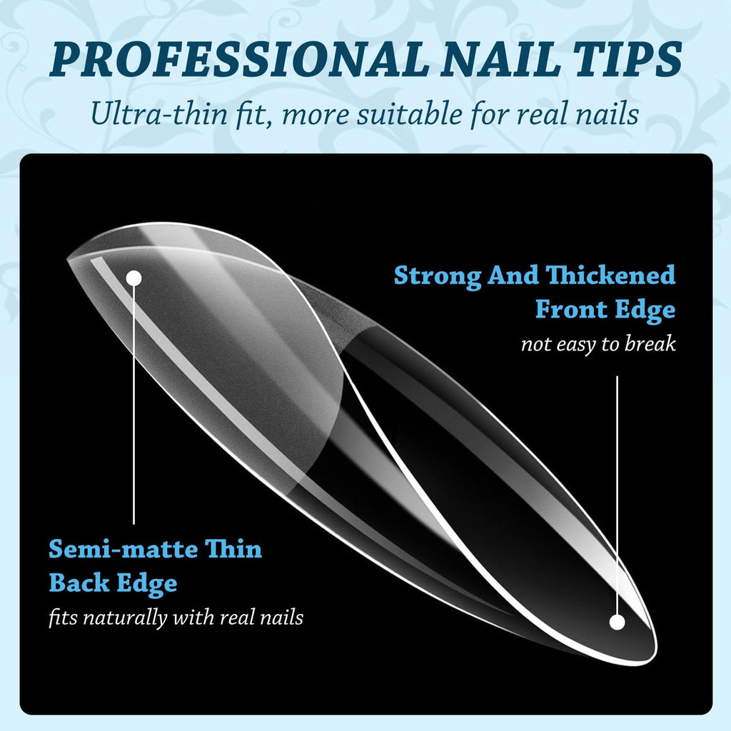 Short Almond Nail Tips 288PC Gel Acrylic False Nails with 12 Sizes