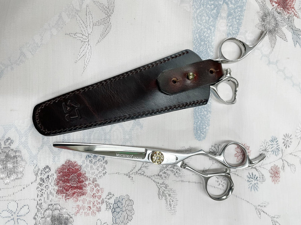 Genuine Leather Dark Brown Hair Scissors Case with Adjustable Strap