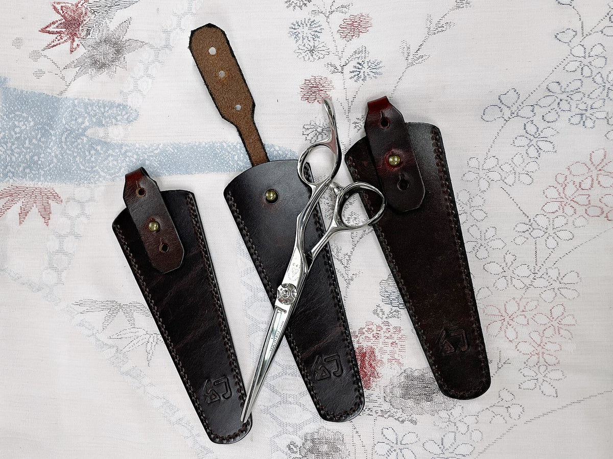 Genuine Leather Dark Brown Hair Scissors Case with Adjustable Strap