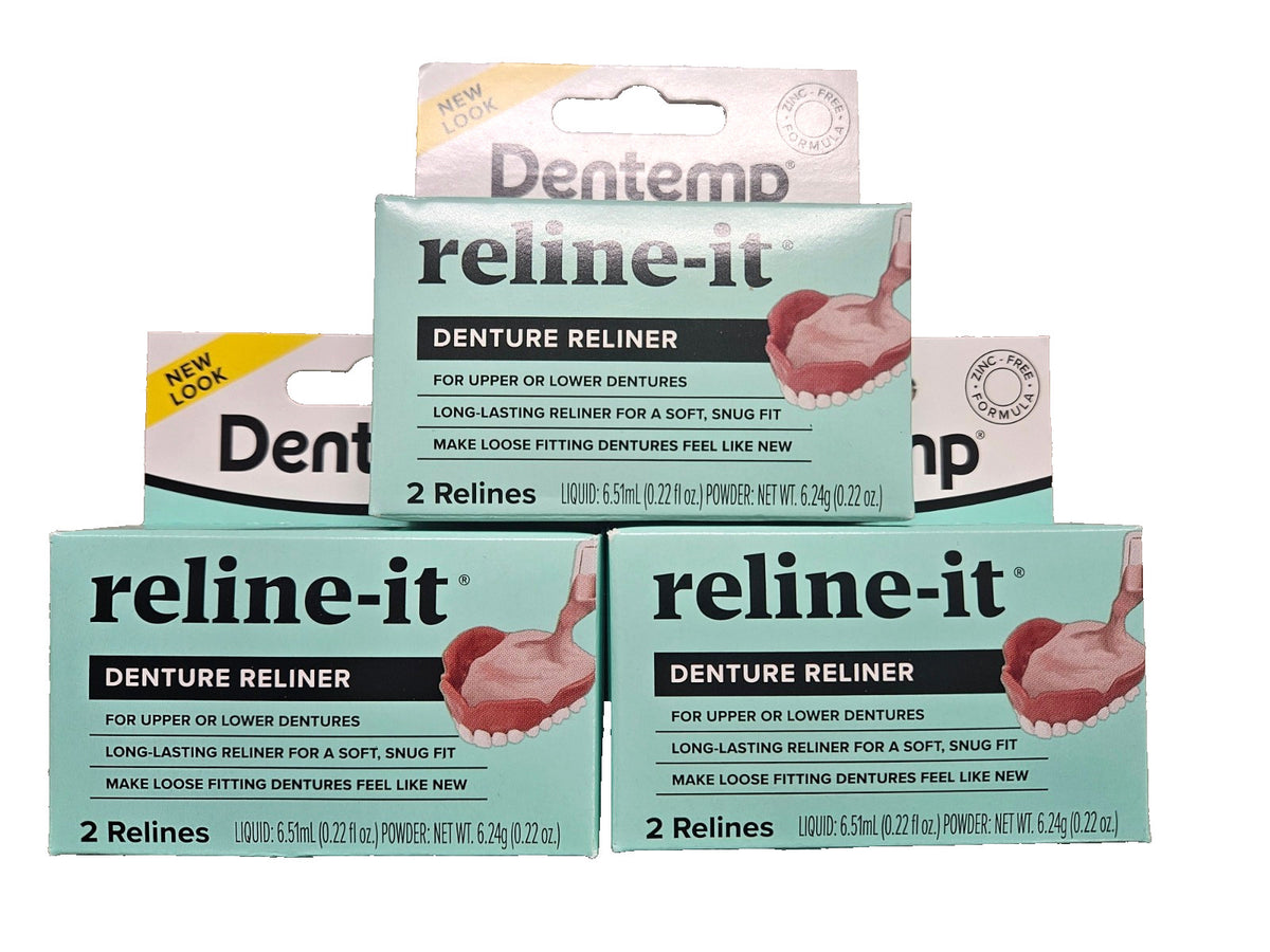 Denture Reliner Kit - 2 Repairs, Zinc-Free, Easy Application for Upper & Lower Dentures