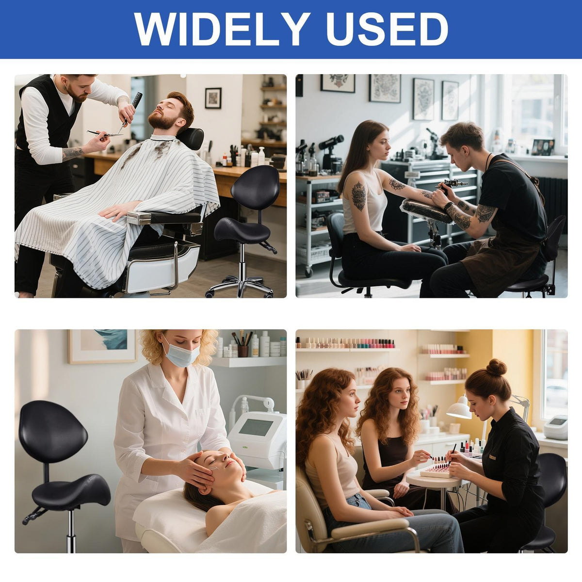 Saddle Stool with Wheels - Adjustable Height PU Leather Seat Ergonomic Design