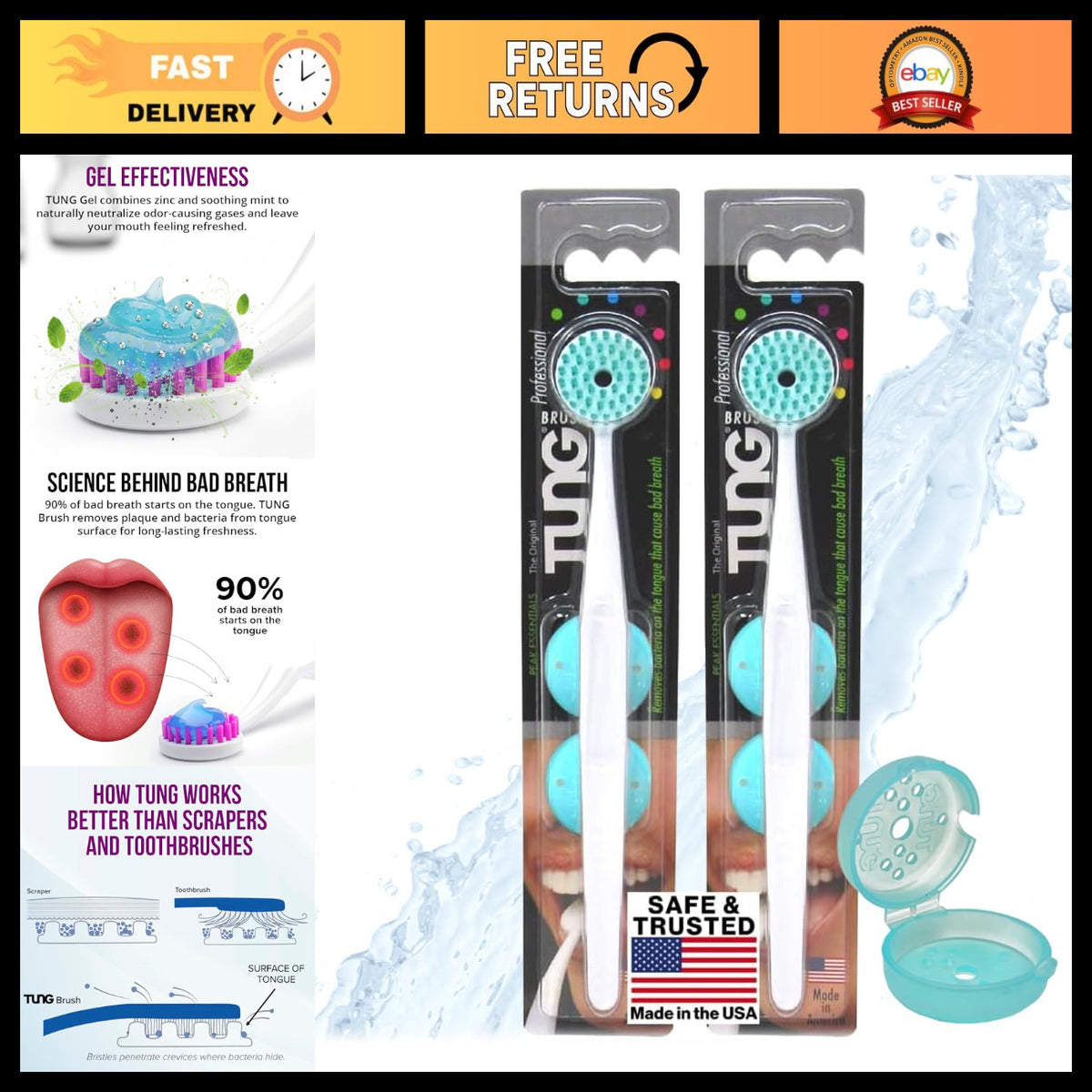 2-Pack Tongue Cleaner Brush for Oral Hygiene - Effective Bad Breath Removal