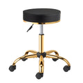 Adjustable Swivel Salon Stool with Wheels, Hydraulic Height - Black & Gold