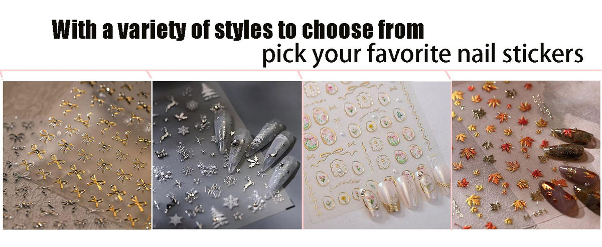 Christmas Tree Nail Stickers Gold Nail Art Decals with Pearls - Festive Holiday Manicure