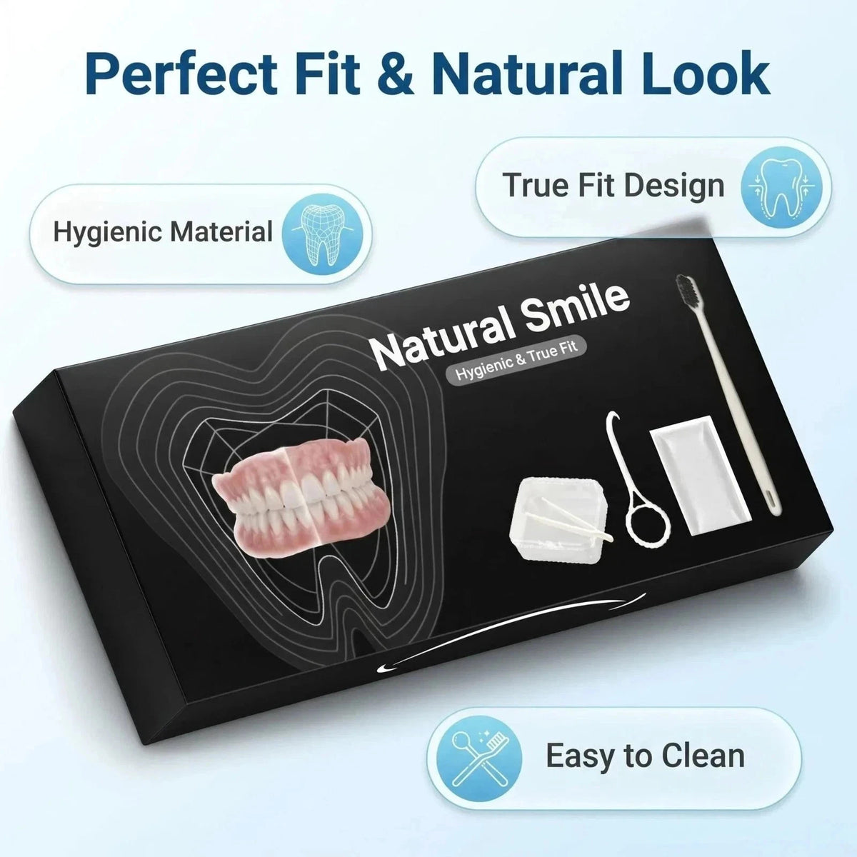 Full Mouth Denture Set with Storage Case and Accessories - Comfortable Fit