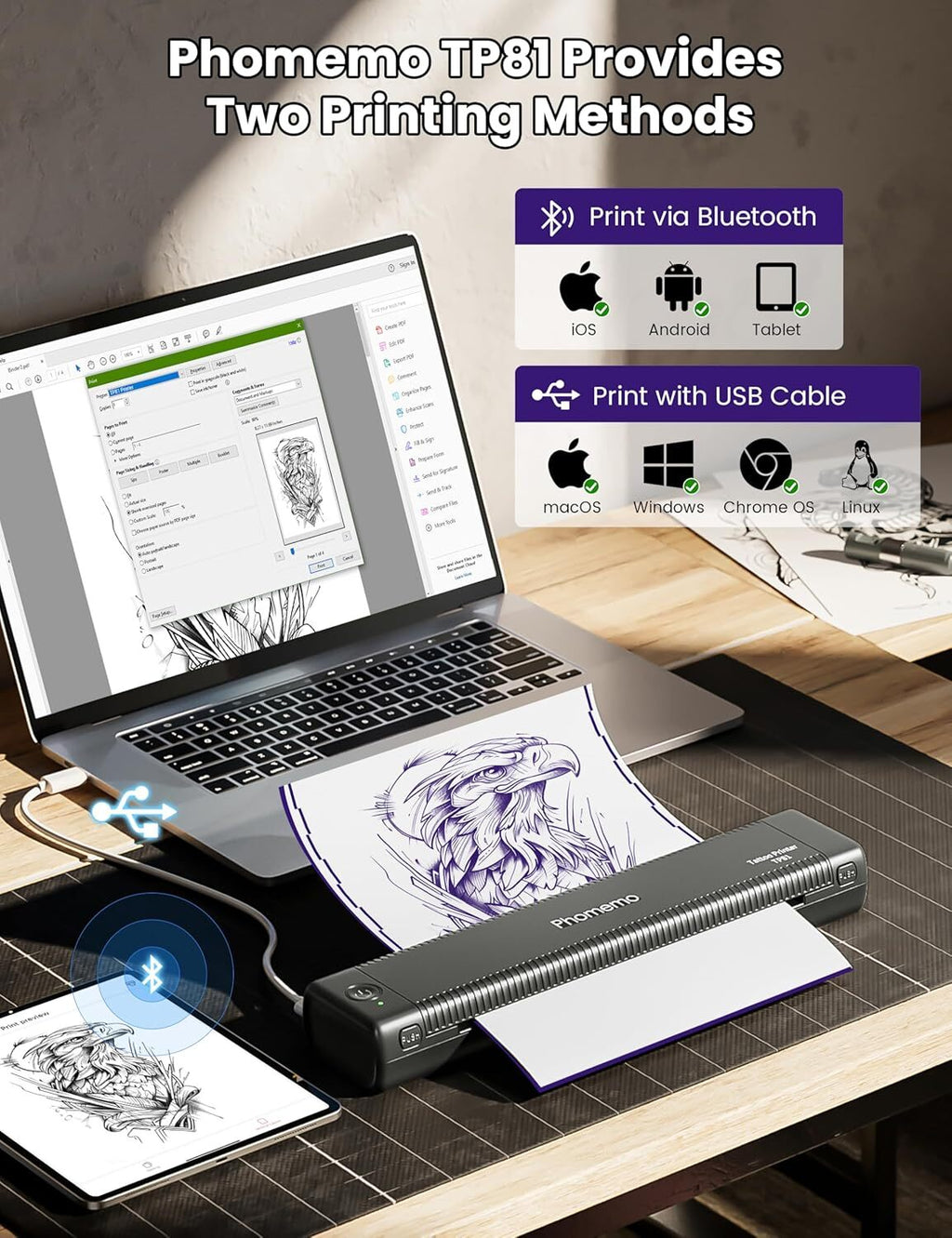 Tattoo Template Printer TP81 Wireless Stencil Printer for Artists & Beginners