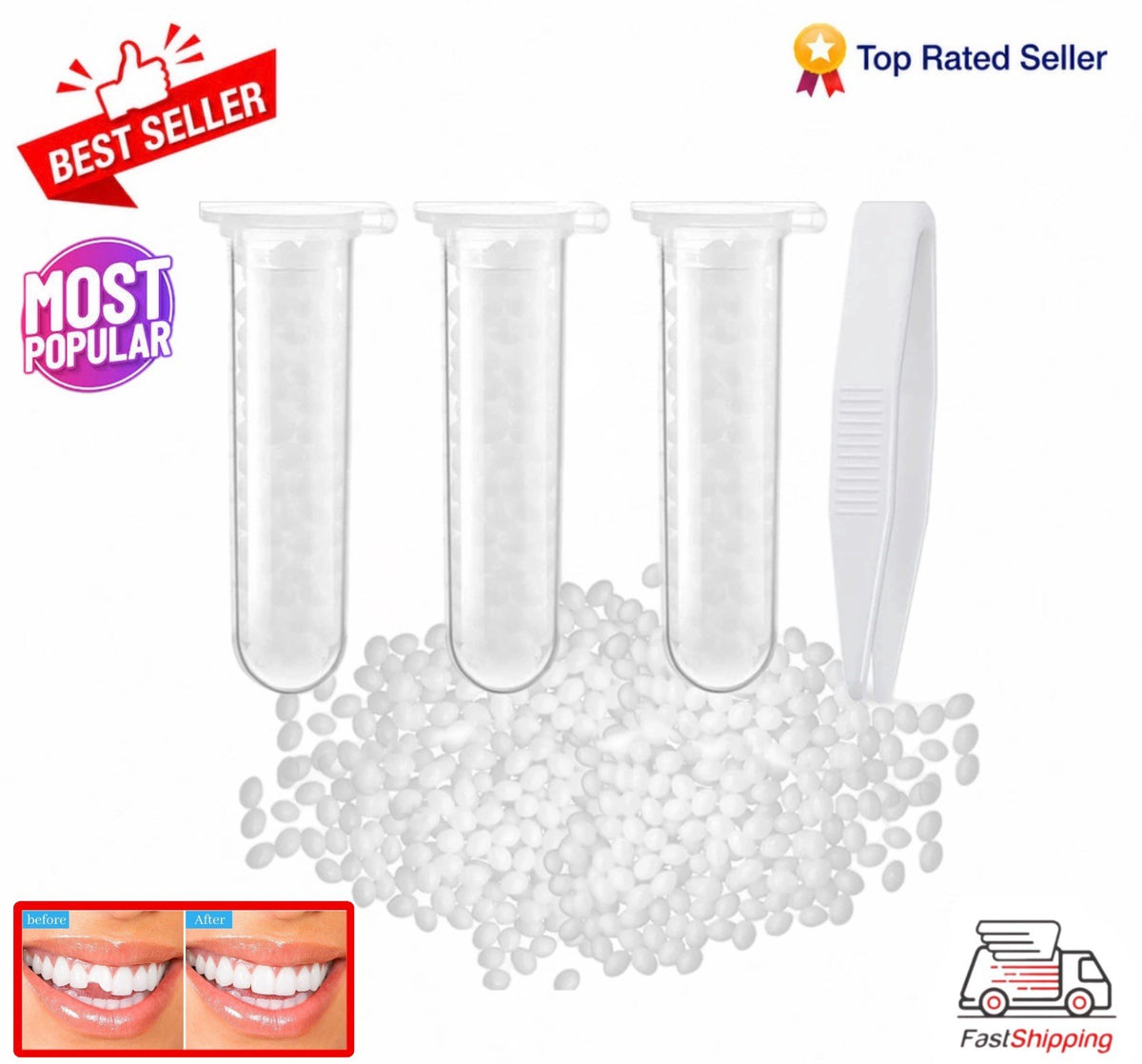 Dental Repair Kit Moldable Thermal Beads for Missing or Broken Teeth