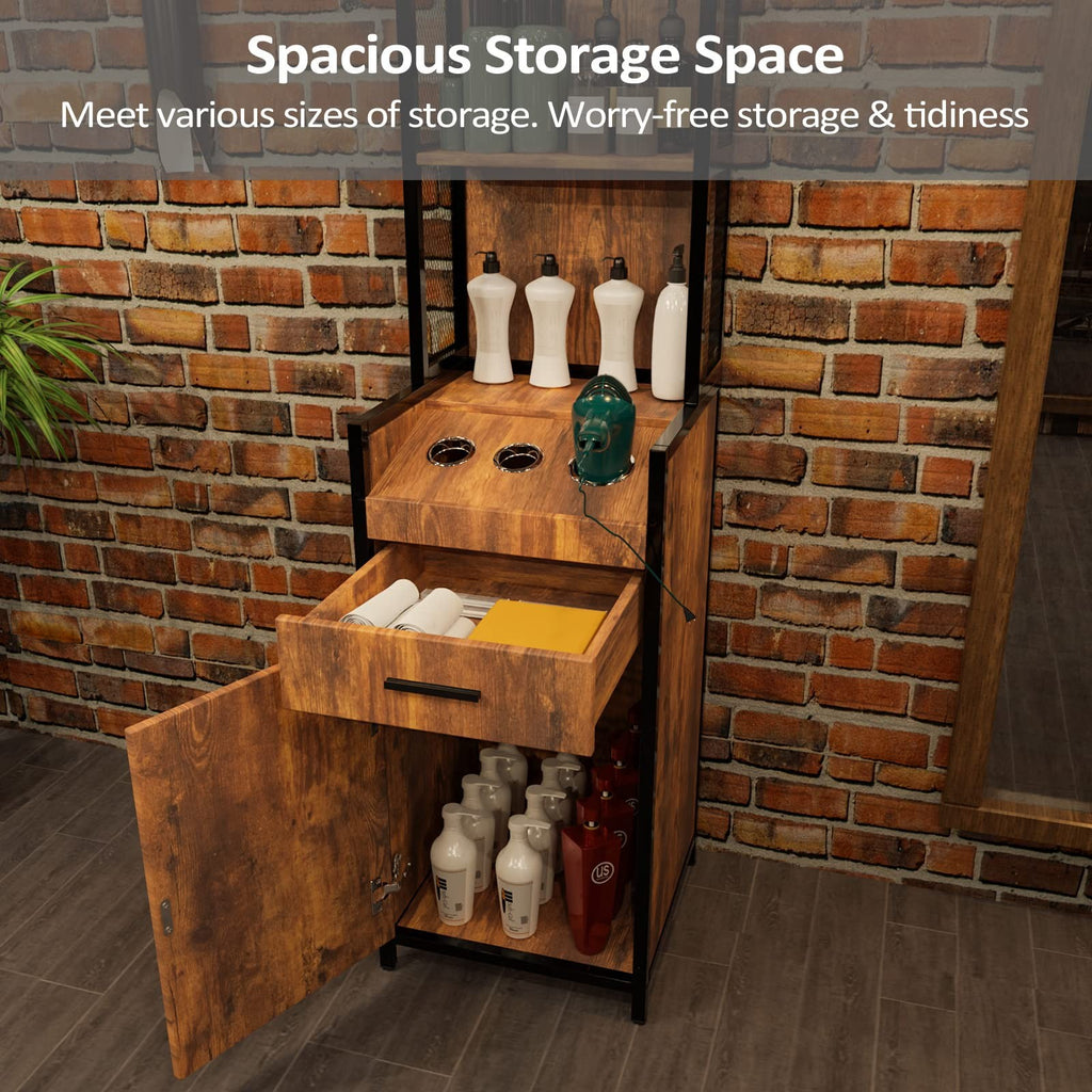 Salon Storage Station with 3 Tier Shelf and Tool Holders for Mobile Stylist
