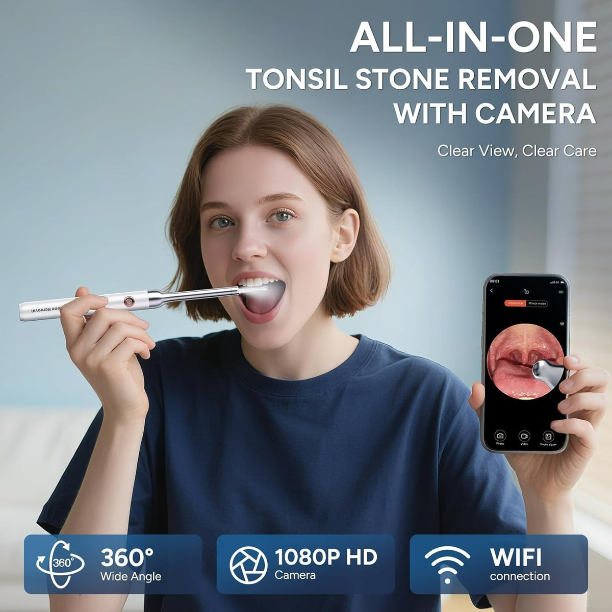Visual Tonsil Stone Remover Kit with Camera and LED Light