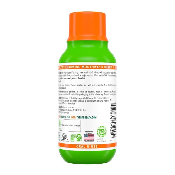 TheraBreath Fresh Breath Mouthwash - Mild Mint, Alcohol-Free, 3 oz (2 Pack)