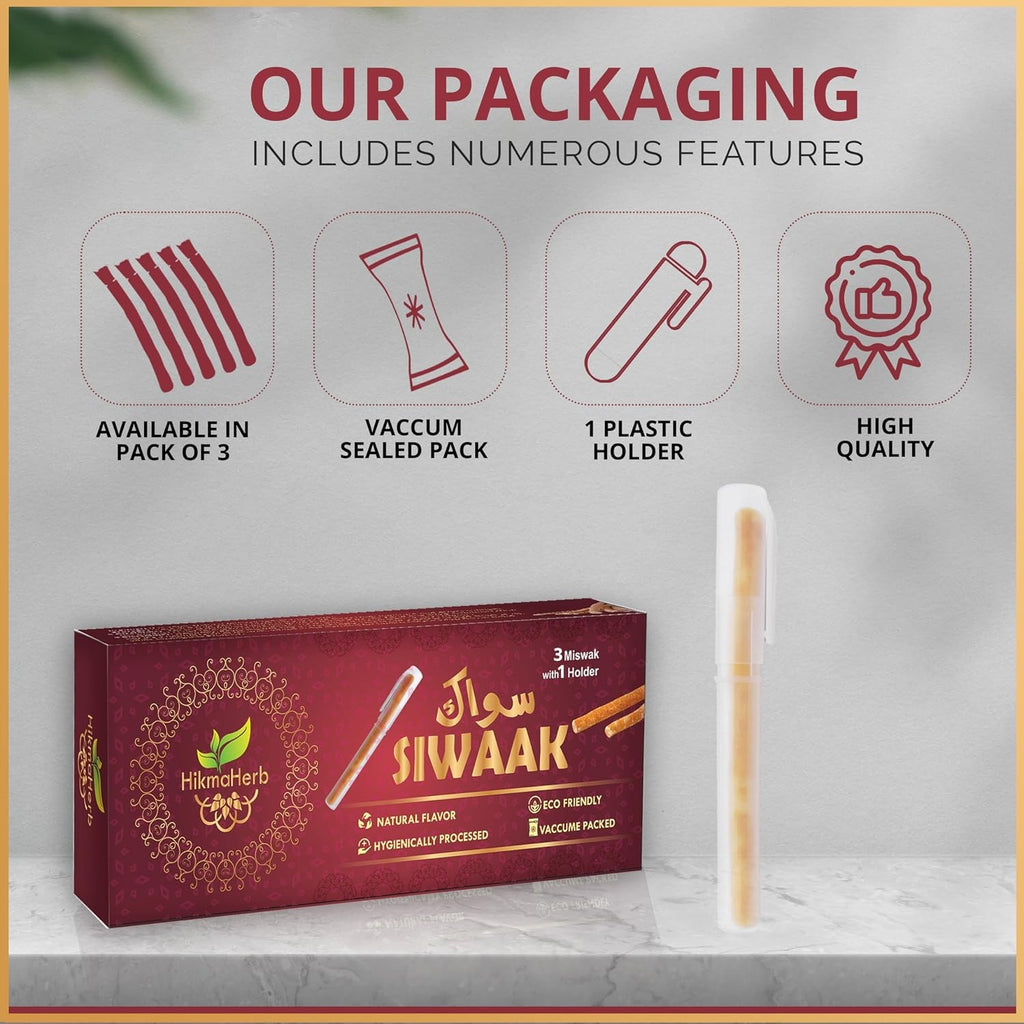 Natural Chewing Sticks with Holder - Pack of 3 Salvadora Persica Miswak