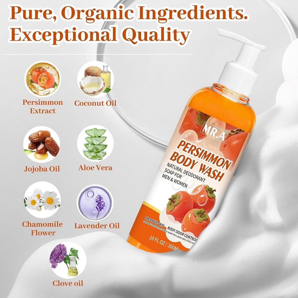 Persimmon Liquid Body Wash - Long-Lasting Odor Eliminator & Gentle Cleanser