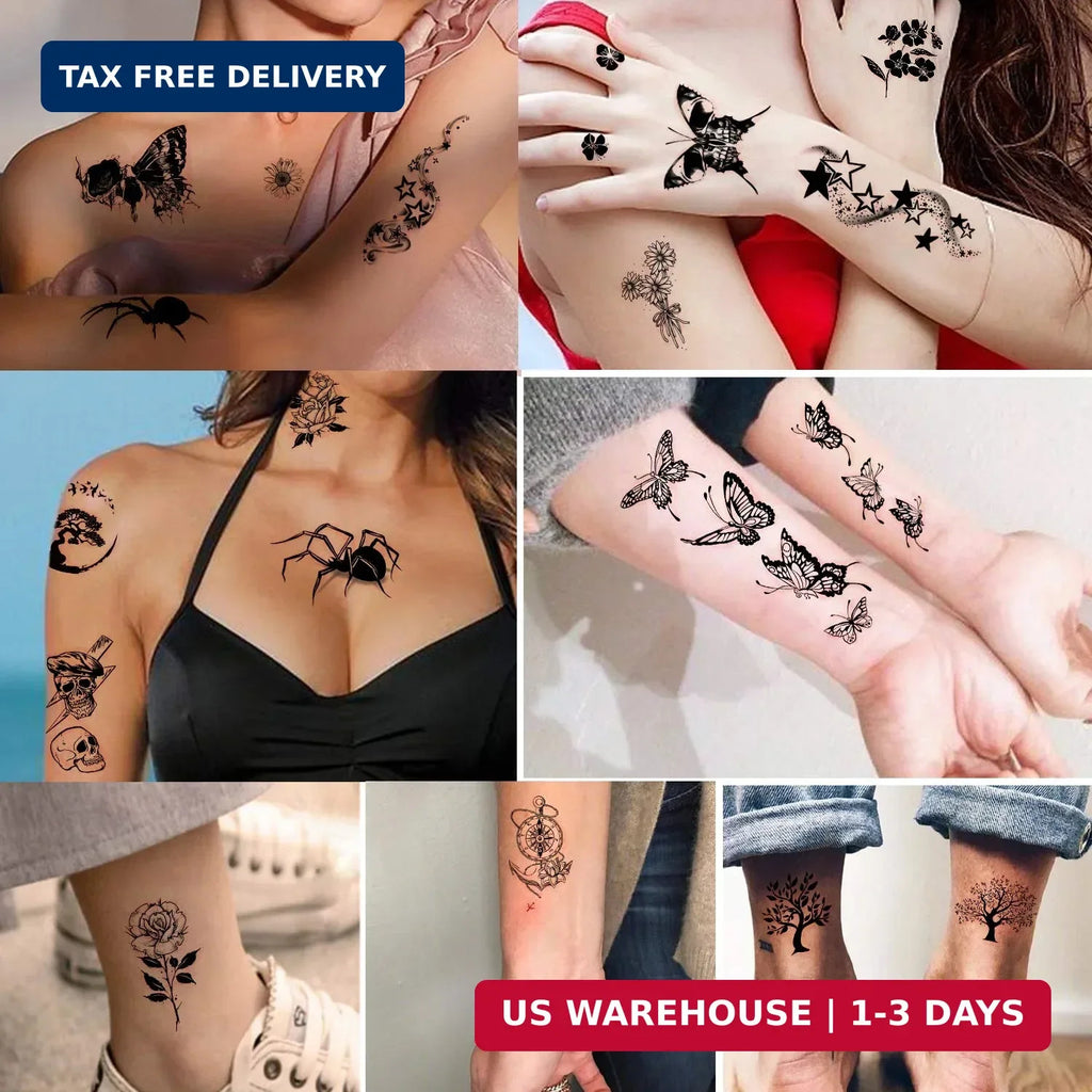 60 Sheets Tiny Waterproof Temporary Tattoos – Flowers, Stars & Animals Set