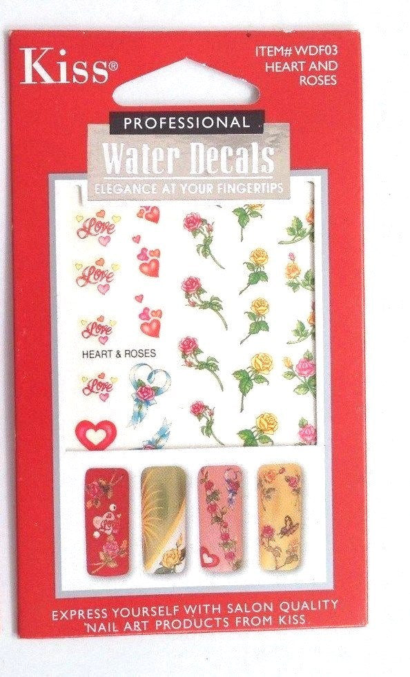 Heart & Roses Water Decals for Nail Art - 40pcs Professional Nail Stickers