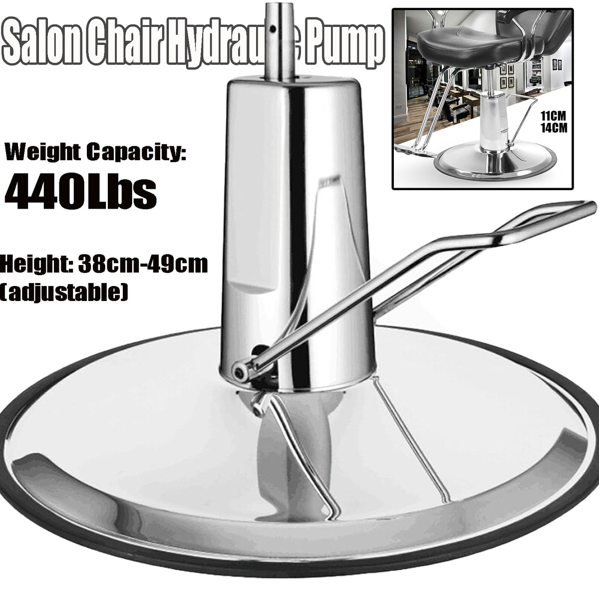 Heavy Duty Hydraulic Pump for Barber Chair with 23-Inch Base - Adjustable, 300kg Capacity