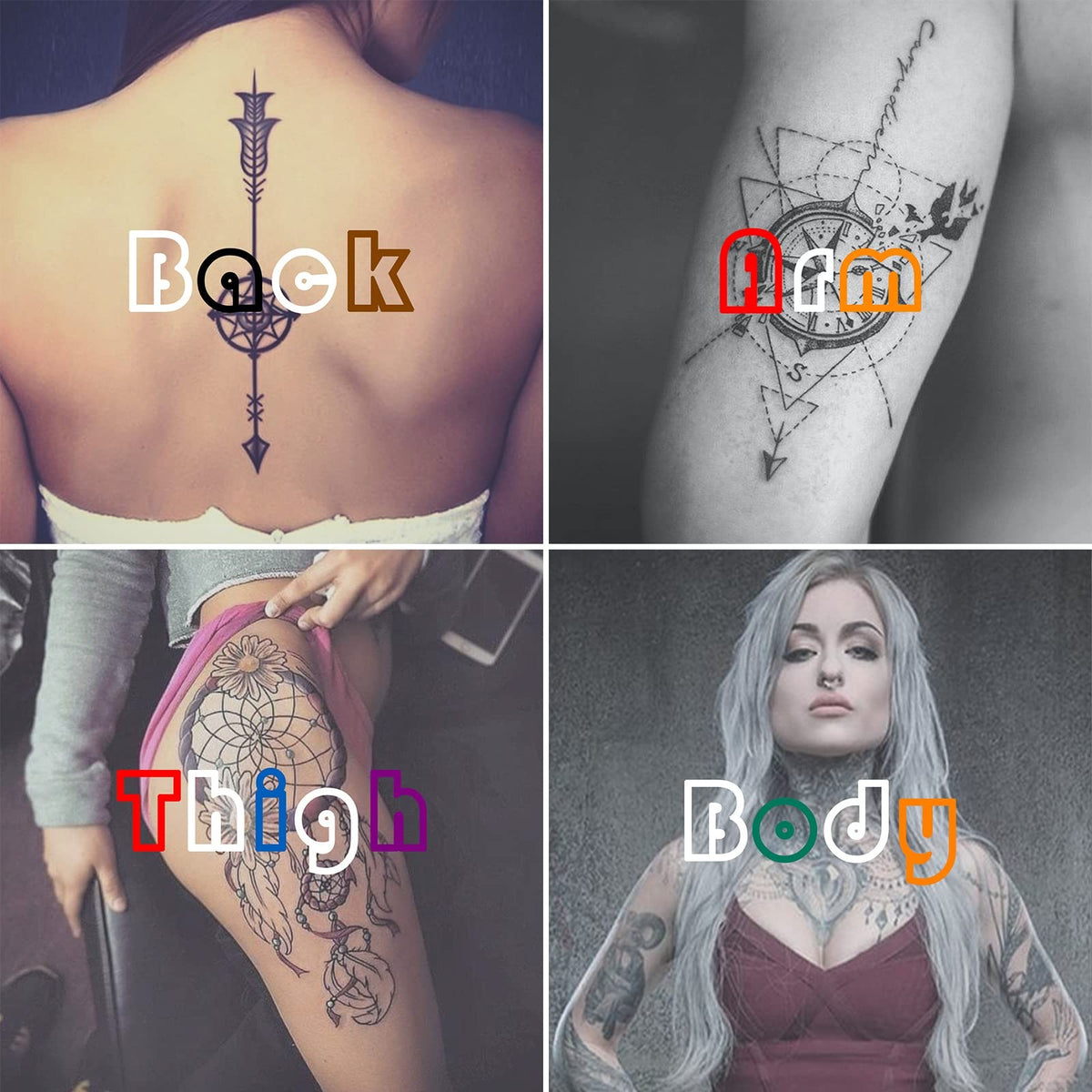 Temporary Tattoo Ink & Stencil Set, 4 Packs, 103 Patterns, 15ml Each