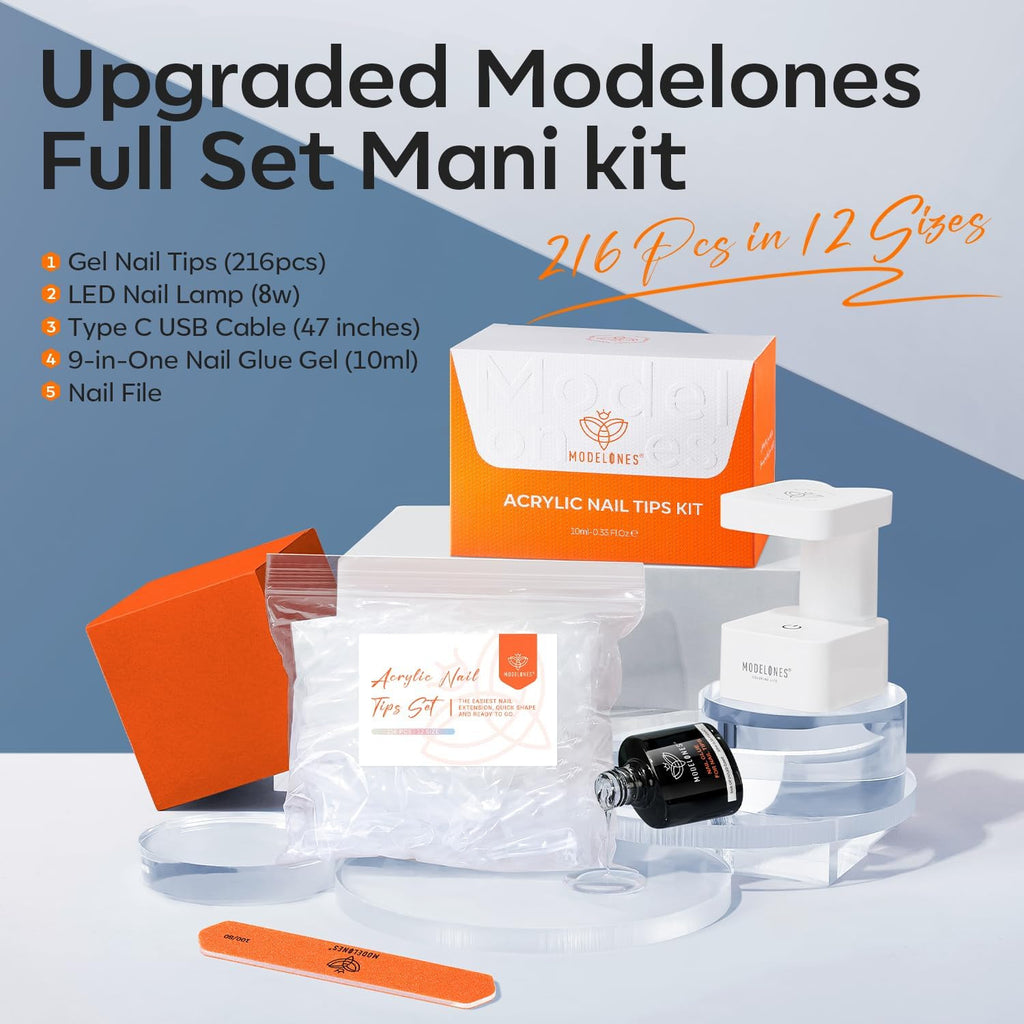 Gel Nail Kit with UV Light & 9-In-One Nail Glue - Medium Almond Tips