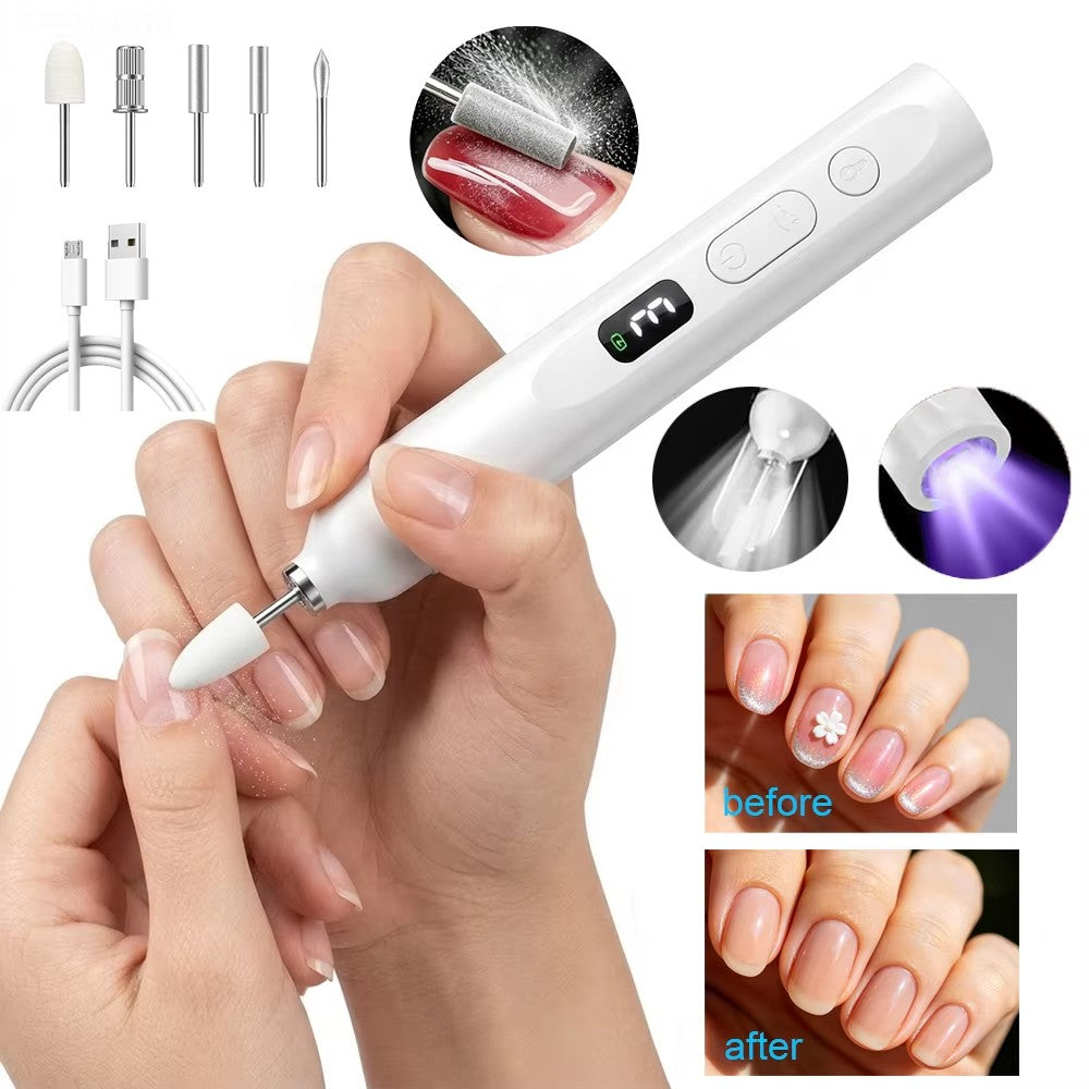 Electric Nail Drill Kit for Thick Toenails with UV Lamp & 6 Grinding Heads