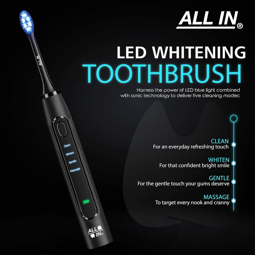 Rechargeable Sonic Electric Toothbrush with LED Light Therapy for Whitening & Gum Care