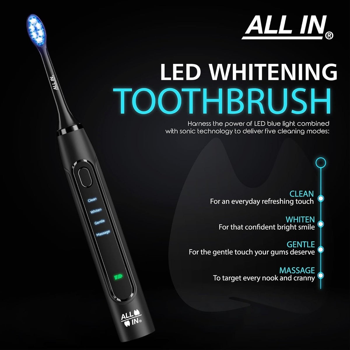 Rechargeable Sonic Electric Toothbrush with LED Light Therapy for Whitening & Gum Care