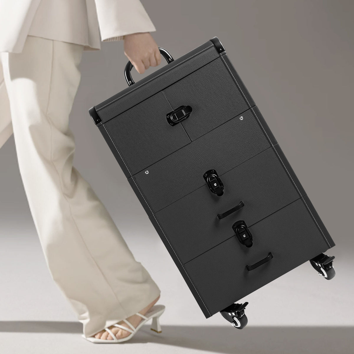 Rolling Makeup Case with Lockable Trolley Organizer, Large Capacity