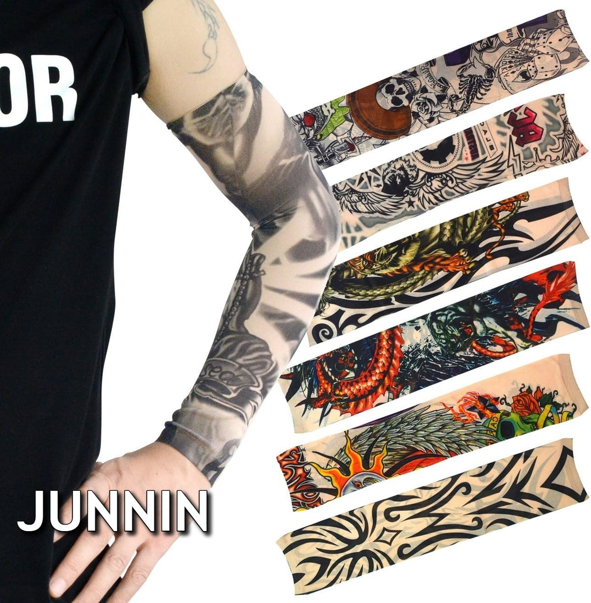 Premium 20-Pack UV Protection Arm Sleeves - Temporary Tattoo Style, Stretchy Unisex