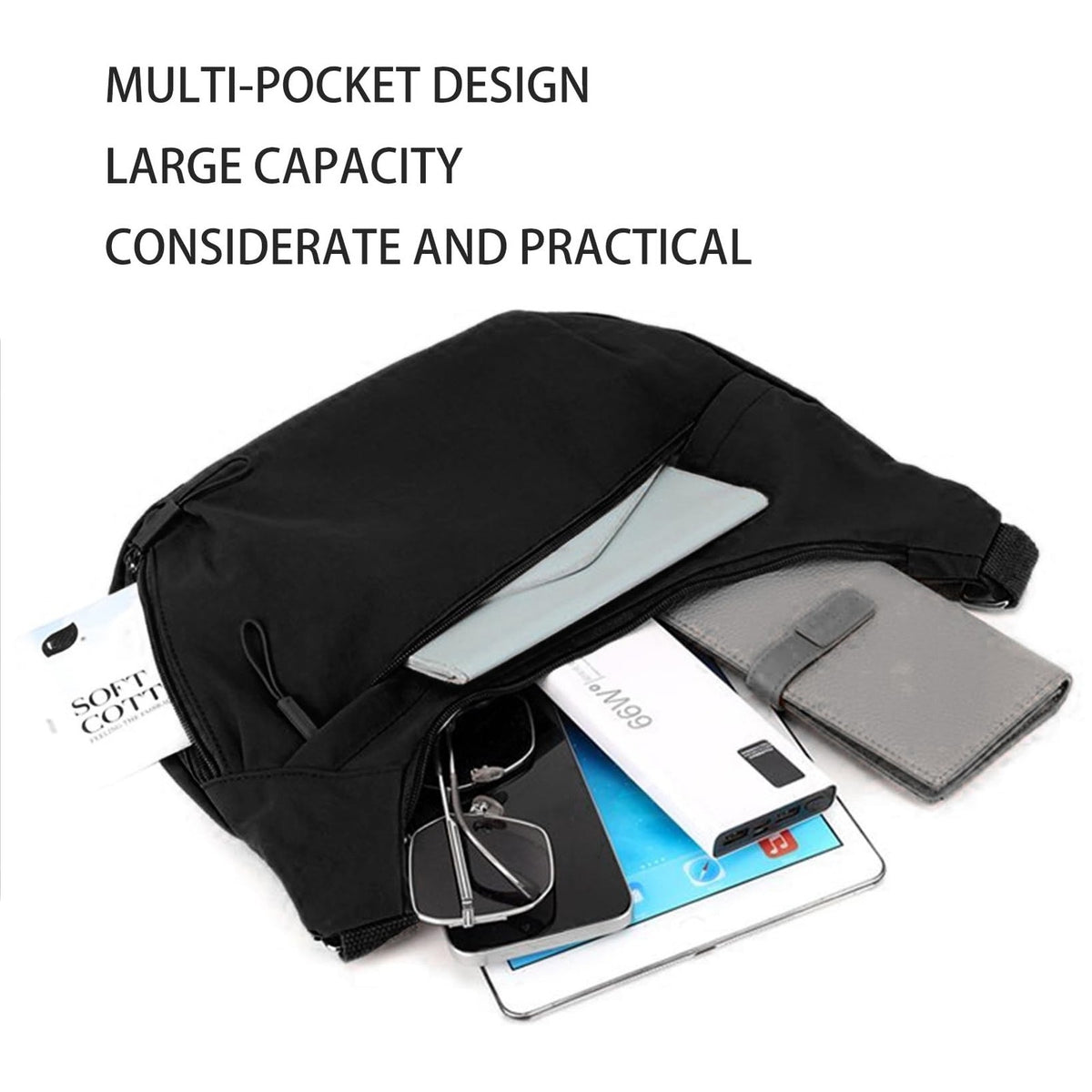 Nylon Crescent Crossbody Bag for Women Lightweight Casual Shoulder Purse