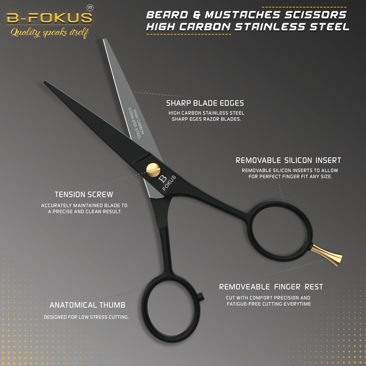 Professional Beard Mustache Scissors Set with Comb & Pouch - Stainless Steel